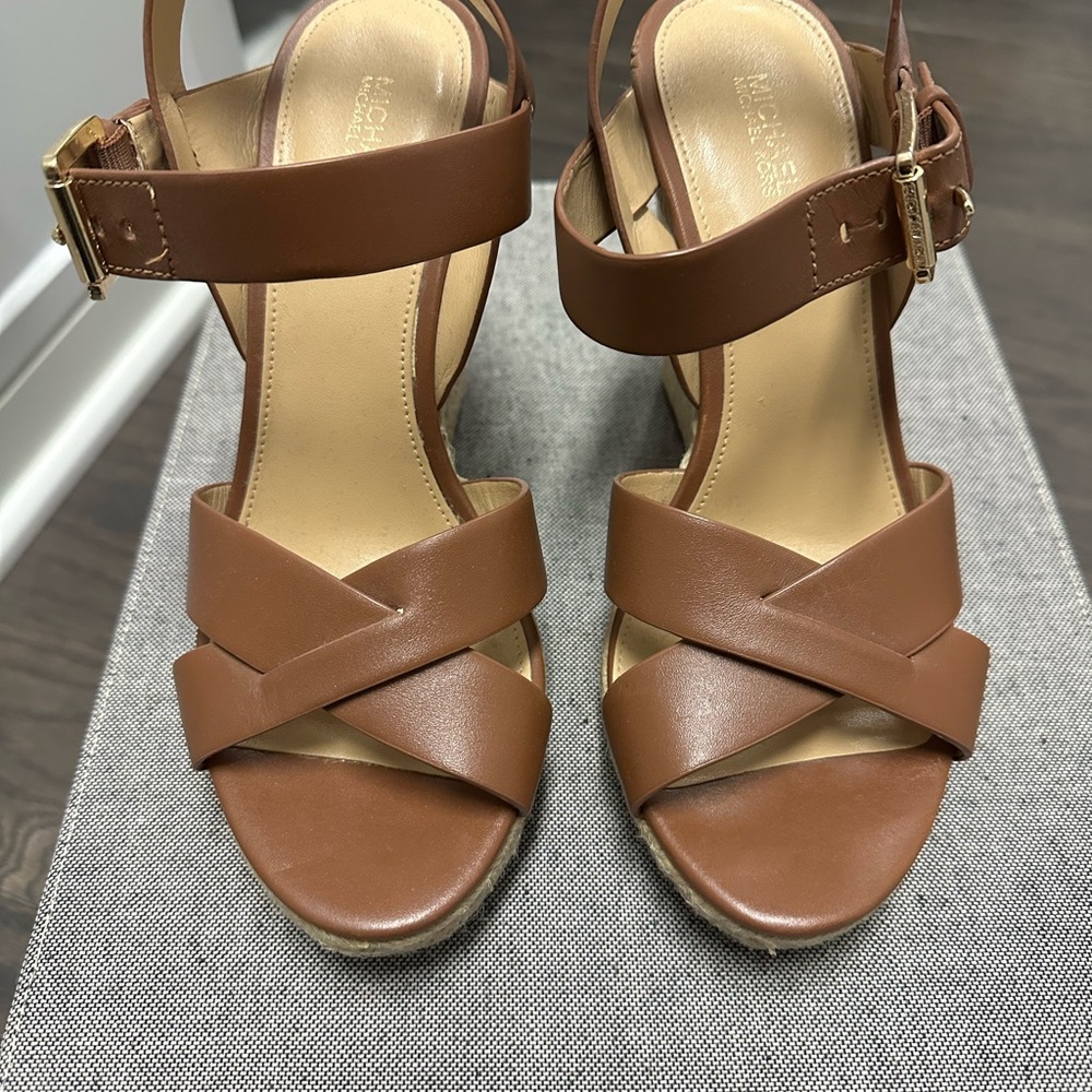 Michael Kors Women's Brown Leather Espadrille Wedges